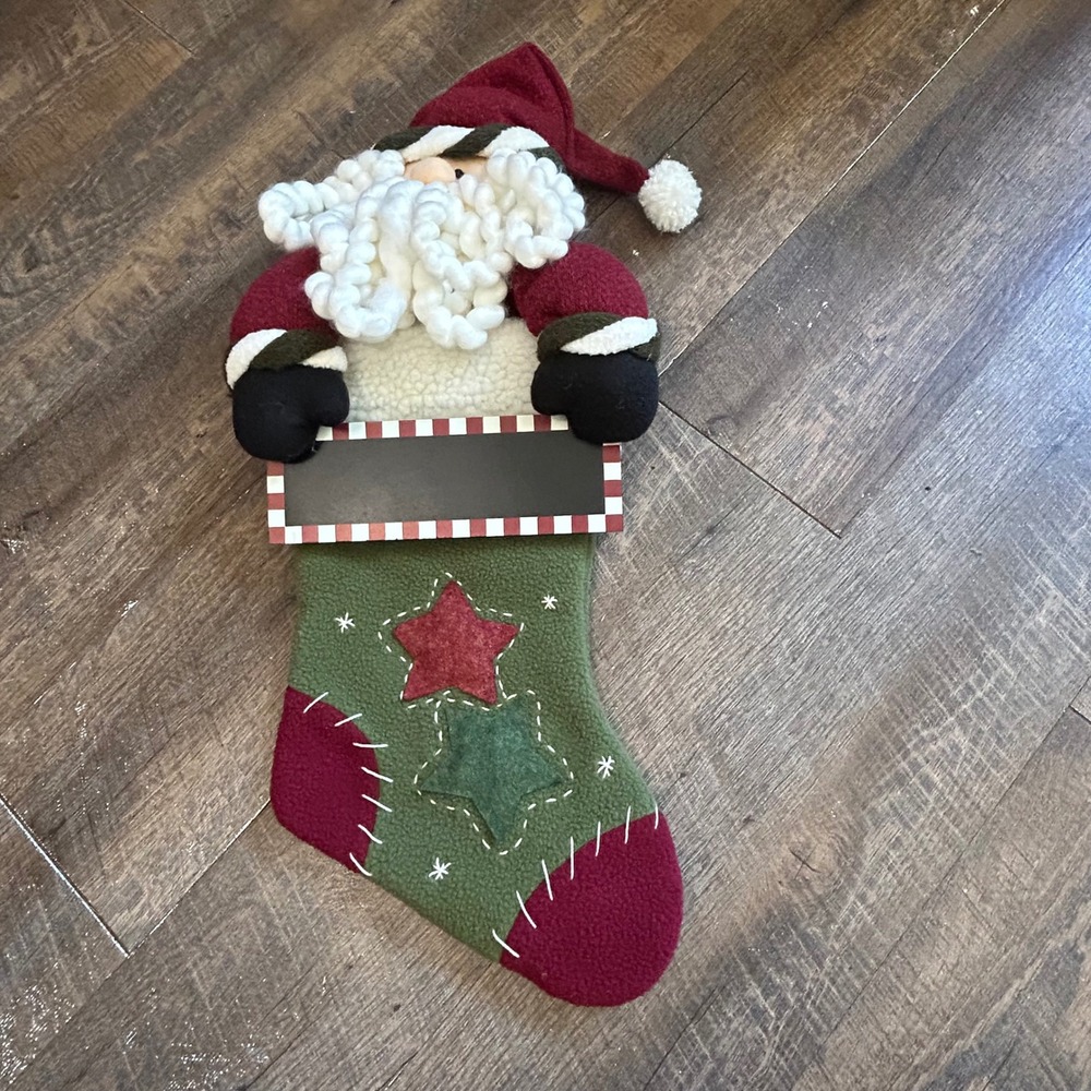 Prima Creations Santa Claus Christmas Stocking with Chalkboard Sign Plush Green